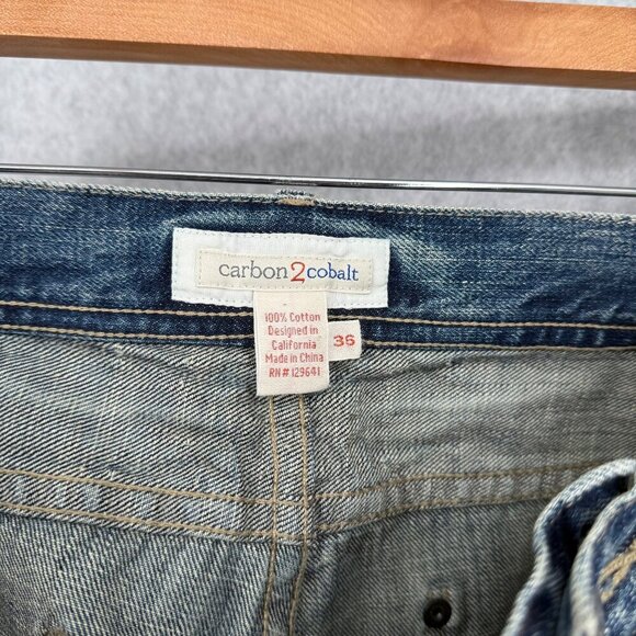 Carbon 2 Cobalt Mens Straight Leg Jeans Size 36 Light Wash Distressed Button Fly - Picture 8 of 15